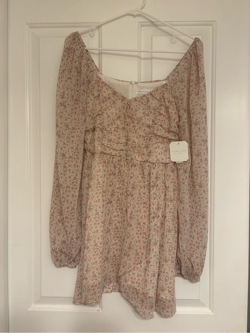 Altar'd State Blush Floral Long-Sleeve Mini Dress
